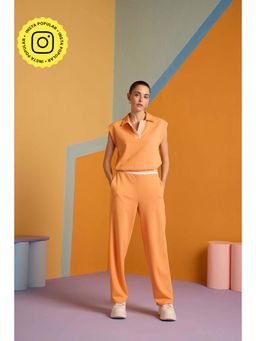 Muvazo - Orange Cotton Solid/Plain Co-Ords Sets
