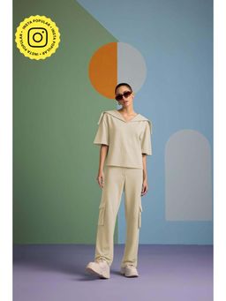 Muvazo - Beige Pure Cotton Solid/Plain Co-Ords Sets