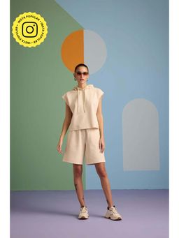 Muvazo - Beige Cotton Solid/Plain Co-Ords Sets