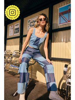 Muvazo - Blue Denim Colorblock Co-Ords Sets