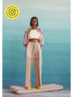 Muvazo - Multi-Colour Crochet Stripes Co-Ords Sets