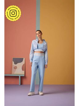 Muvazo - Blue Cotton Solid/Plain Co-Ords Sets