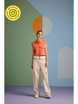 Muvazo - Orange Cotton Solid/Plain Co-Ords Sets