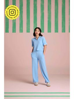 Muvazo - Blue Jacquard Solid/Plain Co-Ords Sets