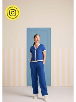 Muvazo - Blue Cotton Solid/Plain Co-Ords Sets