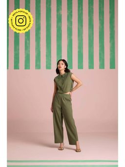 Muvazo - Green Cotton Solid/Plain Co-Ords Sets