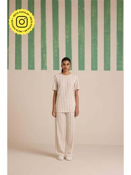 Muvazo - Brown Jacquard Stripes Co-Ords Sets