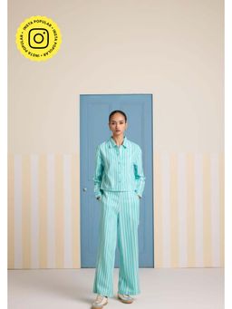 Muvazo - Aqua Polyester Stripes Co-Ords Sets