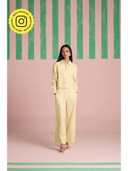 Muvazo - Yellow Polyester Stripes Co-Ords Sets