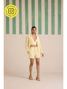 Muvazo - Yellow Polyester Stripes Co-Ords Sets