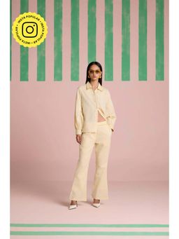 Muvazo - Yellow Cotton Linen Stripes Co-Ords Sets