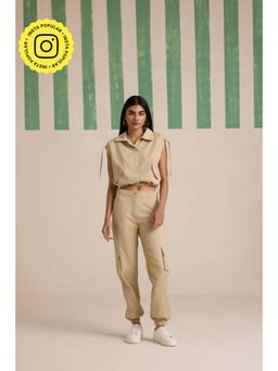 Muvazo - Beige Polyester Solid/Plain Co-Ords Sets