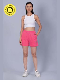 Muvazo - Pink Pure Cotton Regular Solid Shorts