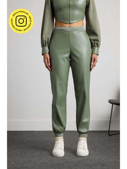 Muvazo - Green Verdant Vogue Leather Pant