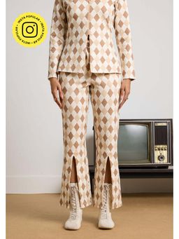 Muvazo - Beige Skew line Slit Pant