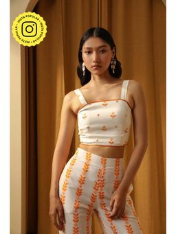 Muvazo - White Cotton Printed Fitted Top