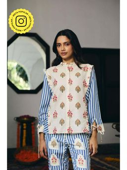 Muvazo - Multi-Color Linen Floral Relaxed Top