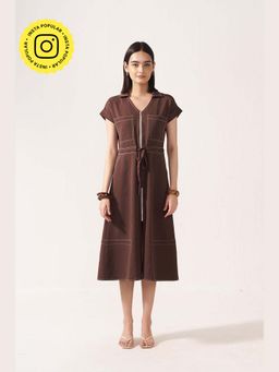 Muvazo - Brown Safari Dusk Belted Dress