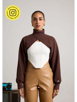 Muvazo - Brown Jacquard Textured Relaxed Top