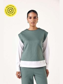 Muvazo - Green Cotton Textured Relaxed Top