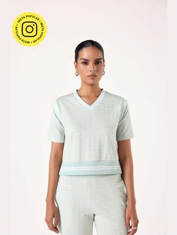 Muvazo - Green Jacquard Checks Regular Top