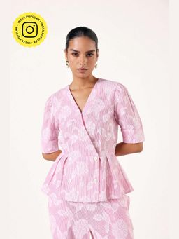 Muvazo - Pink Cotton Floral Regular Top