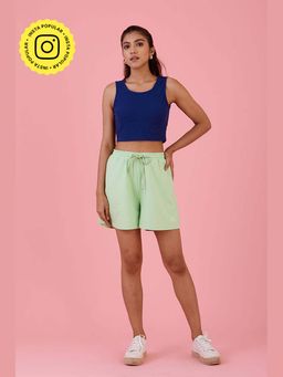 Muvazo - Blue Cotton Lycra Solid Fitted Top