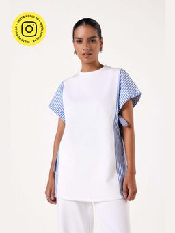 Muvazo - White Cotton Stripes Relaxed Top