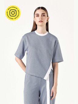 Muvazo - Blue Jacquard Checks Loose Top