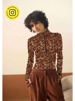 Muvazo - Brown Scuba Abstract Fitted Top