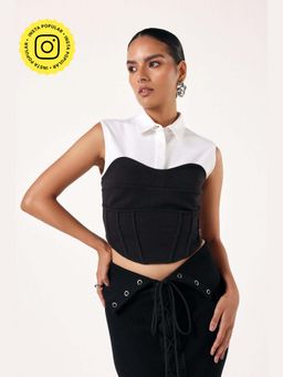 Muvazo - Black Cotton Solidlain Fitted Top