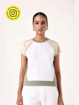 Muvazo - Multi-Color Cotton Colorblock Regular Top