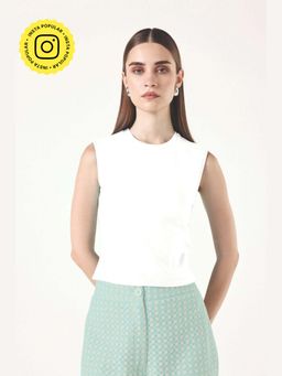 Muvazo - White Pure Cotton Solidlain Fitted Top