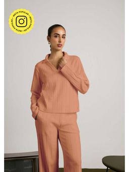 Muvazo - Peach Cotton Textured Regular Top