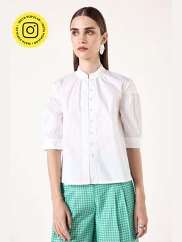 Muvazo - White Poplin Solidlain Regular Shirt