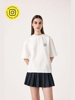 Muvazo - White Pure Cotton Graphic Oversized Top