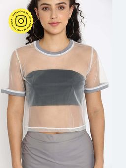 Muvazo - White Mesh Solidlain Comfortable Top