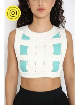 Muvazo - White Cotton Colorblock Fitted Top
