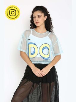 Muvazo - Blue Mesh Typography Loose Top