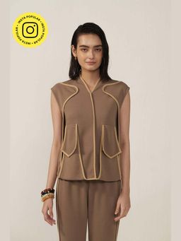 Muvazo - Safari Luxe Brown Peplum Top