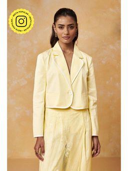 Muvazo - Lemon Solid Crop Blazer