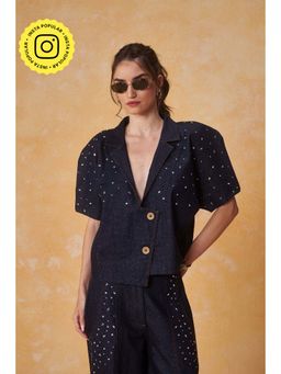 Muvazo - Cosmic Blue Dot Denim Jacket