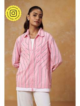 Muvazo - Oxford Pink Stripes Shacket