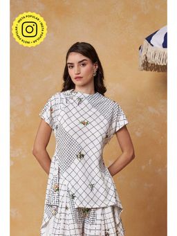 Muvazo - Grid White Checks Top