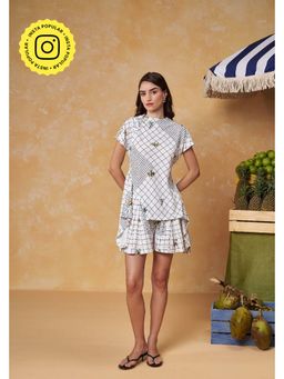 Muvazo - Grid White Polyester Co-Ord