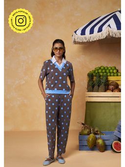 Muvazo - Cocoa Sky Polka Dot Printed Co-ord