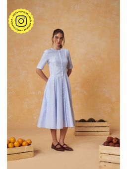 Muvazo - Radial Stripe Shirt Midi Dress