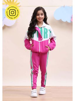 Muvazo - Girls Pink Colorblock Jacket with Pant