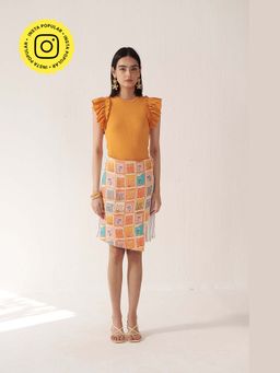 Muvazo - Brown Patch Work Skirt