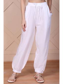 Elleven - Women White Cotton Solid Pant